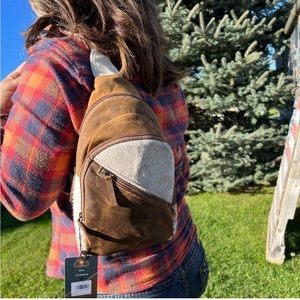 New Grey Brown Genuine Cowhide & Leather Sling Fanny Pack Bag Travel Purse belt